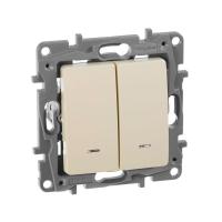 Выключатель 2-кл. СП Etika 10А IP20 250В 10AX с подсветкой/индикацией безвинтов. зажимы механизм сл. кость IEK 672304