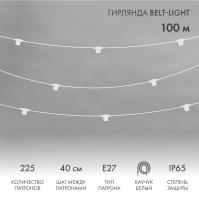 Гирлянда Belt-Light 2 жилы, 100м, шаг 40см, 225 патронов Е27, IP65, под винт, белый круглый провод  NEON-NIGHT