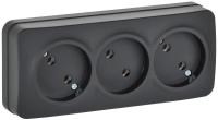Розетка 3-м ОП GLORY РС23-2-ХЧм 10А без заземл. без защ. шторок черн. матов. IEK ERH30-K02M-10
