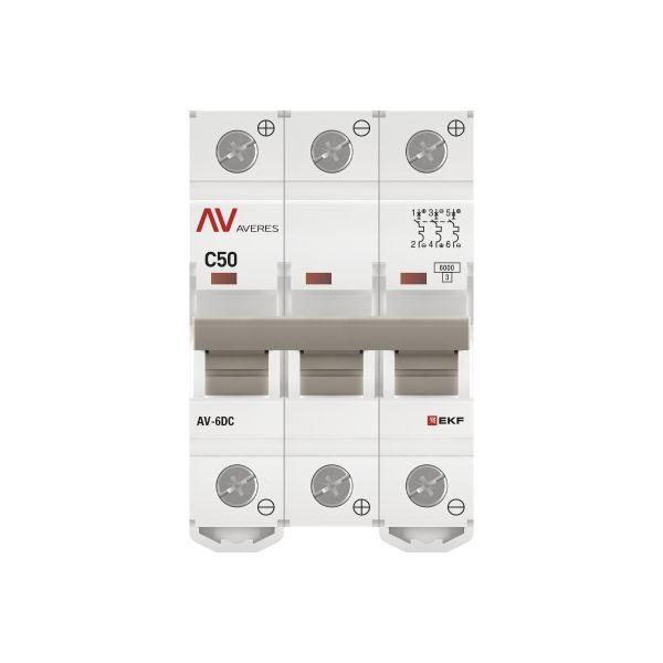 Выключатель автоматический модульный 3п C 50А 6кА AV-6 AVERES EKF mcb6-DC-3-50C-av