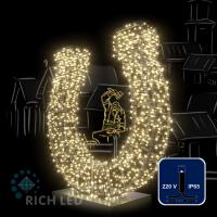 Светодиодная гирлянда Rich LED 10 м, 100 LED, 220 В, соединяемая, влагозащитный колпачок, теплая белая, черный провод,