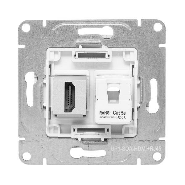 Розетка СП Эпика HDMI + RJ45 кат.5 механизм алюм. EKF UP1-SOA-HDMI+RJ45