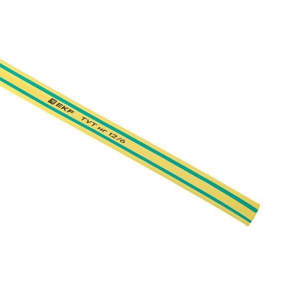 Трубка термоусадочная ТУТ нг 12/6 желт./зел. (уп.100м) EKF tut-12-yg