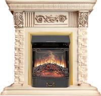 Royal Flame Каминокомплект Luxemburg (каменный) - Сланец/Cлоновая кость с патиной с очагом Majestic FX Brass