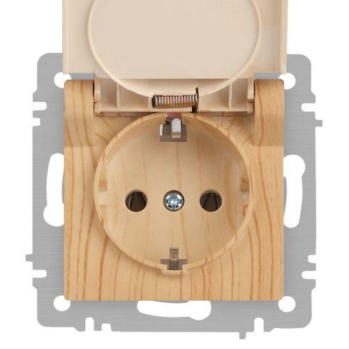 Розетка 1-м СП Accent 6-203-11 16А IP20 250В 2P+E Schuko с крышкой AL/CU сосна Intro Б0063479