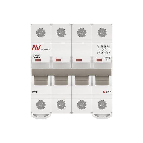 Выключатель автоматический модульный 4п C 25А 10кА AV-10 AVERES EKF mcb10-4-25C-av