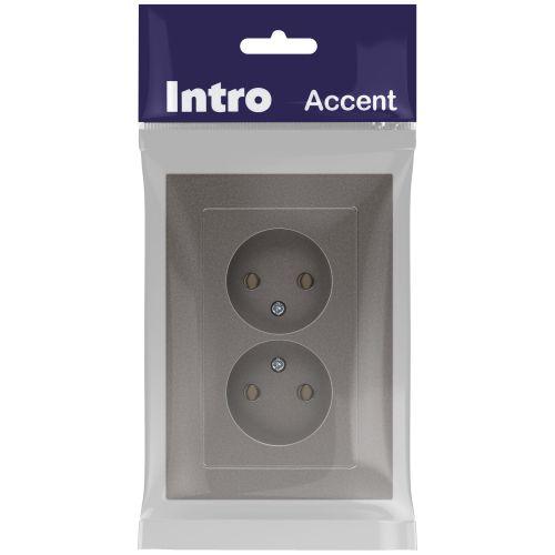 Розетка 2-м СП Accent 6-204-09 16А IP20 250В 2P AL/CU титан Intro Б0063433