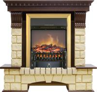 Royal Flame Каминокомплект Pierre Luxe - Темный дуб / Шампань с очагом Fobos FX M Brass