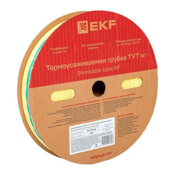 Трубка термоусадочная ТУТ нг 20/10 желт./зел. (уп.100м) EKF tut-20-yg