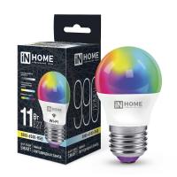 Лампа светодиодная LED-ШАР-RGBW-SMART 11Вт 3000-6500К E27 990лм 230В димм. IN HOME 4690612050058