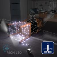 Светодиодная гирлянда Rich LED 10 м, 100 LED, 24 В, соединяемая, белая, белый резиновый провод,