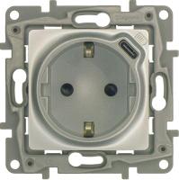 Розетка USB C Etika 16А 250В 1500мА 7.5Вт с заземл. защ. шторки безвинт. зажимы алюм. IEK 672488