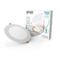 Светильник светодиодный Basic Downlight 18Вт 4000К IP20 1600лм 170-260В 170х26 круг бел. GAUSS 9030420218