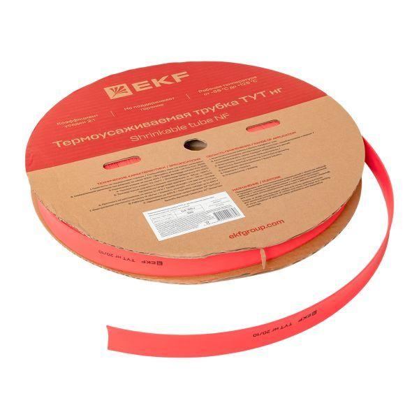 Трубка термоусадочная ТУТ нг 20/10 красн. (уп.100м) EKF tut-20-r
