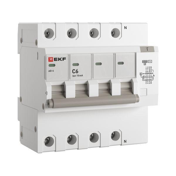 Выключатель автоматический дифференциального тока C 6А 10мА тип AC 6кА АД-4 (электрон.) PROxima EKF DA4-6-06-10-pro