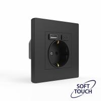 Розетка 1-м СП Pixel IP20 с заземл. с 2-мя заряд. устр. USB тип A+C механизм карбон TOKOV ELECTRIC TKE-PX-R1U2AC-C14