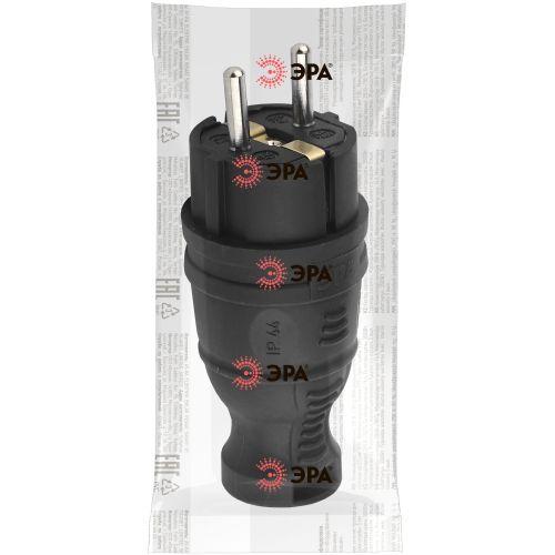 Вилка каучуковая с заземл. прям. 16А IP44 черн. Эра Б0044540