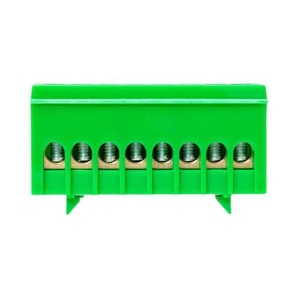 Шина нулевая PE 6х9 8 отверстий зел. изолированный корпус на DIN-рейку латунь розн. стикер PROxima EKF sn0-63-8-ig-r