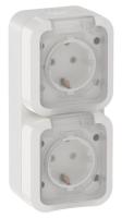 Розетка 2-м ОП TORS 16А IP55 TS332 вертик. с заземл. с крышкой бел. IEK TS-R26-16-55-V-K01