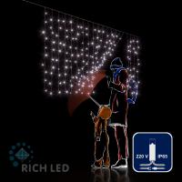 Светодиодный занавес (дождь) Rich LED 2*1 м облегченный, влагозащитный колпачок, белый, прозрачный провод,