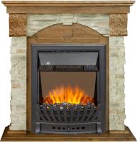 Royal Flame Каминокомплект Dublin (Разборный) - Дуб коньяк / Камень Онтарио с очагом Aspen Black