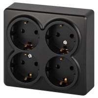 Розетка 4-м ОП Эксперт 11-2211-05 16А IP20 250В 4х2P+E Schuko с заземл. защ. шторки антрацит Эра Б0063004