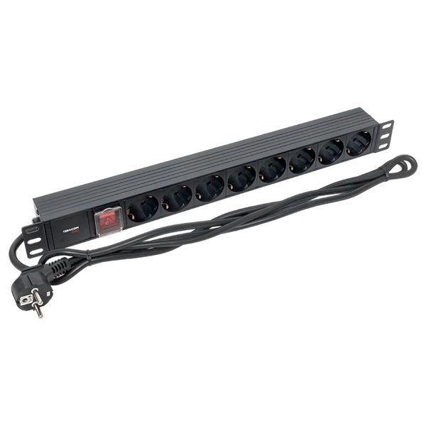 Блок PDU TERACOM PRO 19дюйм 1U 16А/250В 8 роз. Schuko с выключат. шнур 2м 3х1.5кв.мм вилка Schuko корпус пластик черн. EKF TRP-HPD-LSP-16A-8SH-2MSH