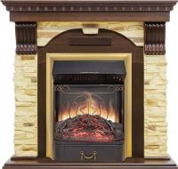 Royal Flame Каминокомплект Dublin угловой - Темный дуб / Сланец с очагом Majestic FX M Brass