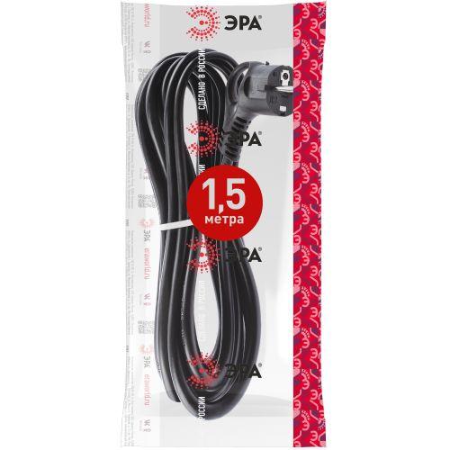 Шнур сетевой с вилкой 1.5м с заземл. ПВС 3х1.5 черн. U-3x1.5-1.5m-B ЭРА Б0048705