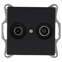 Розетка телевизионная проходная TV + FM 2-м Ф9.5мм механизм черн. матов. soft touch Jasmart G6205PB