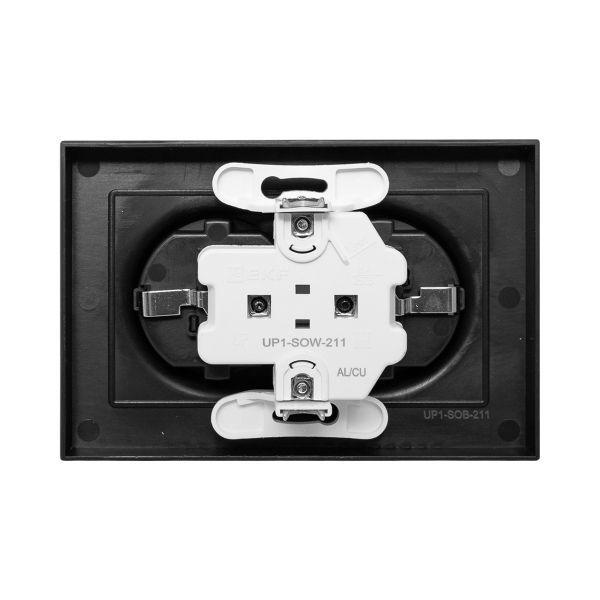 Розетка 2-м СП Эпика 16А с заземл. защ. шторки с рамкой механизм черн. EKF UP1-SOB-211