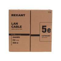 Кабель витая пара F/UTP кат.5E PVC 4PR 24AWG INDOOR SOLID сер. (уп.305м) РФ Rexant 01-0143-R