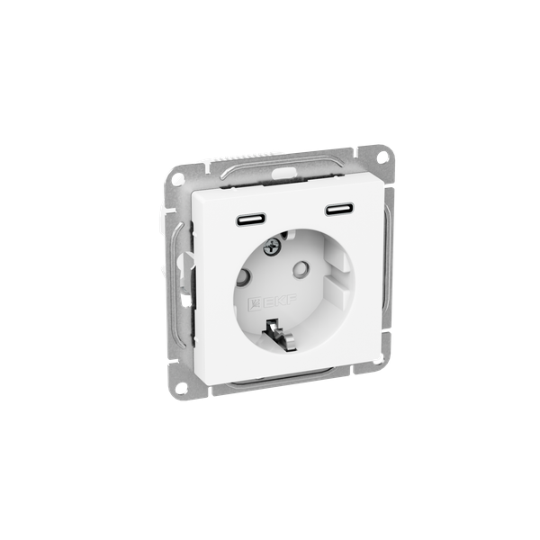 Розетка СП Эпика 16А с 2 USB-C с заземл. защ. шторки механизм бел. EKF UP1-SOW-111-2USBC