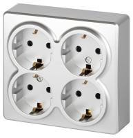 Розетка 4-м ОП Эксперт 11-2211-03 16А IP20 250В 4х2P+E Schuko с заземл. защ. шторки алюм. Эра Б0063022