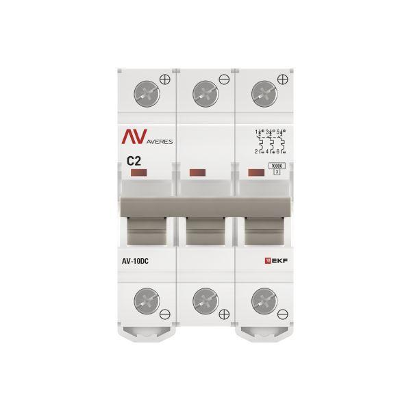 Выключатель автоматический 3п C 2А 10кА AV-10 DC AVERES EKF mcb10-DC-3-02C-av