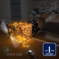 Светодиодная гирлянда Rich LED 10 м, 100 LED, 24 В, соединяемая, желтая, прозрачный провод,