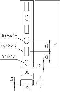 Рейка профильная 30х15 L1000 C30 L 1M FT (дл.1м) OBO 1109863