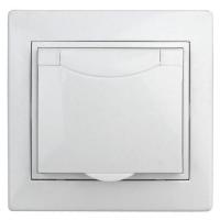 Розетка 1-м СП Plano 1-209-01 16А IP44 250В 2P+E Schuko с заземл. защ. шторки с крышкой бел. Intro Б0048033