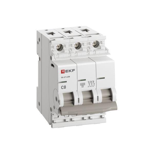 Выключатель автоматический модульный 3п C 8А 6кА ВА 47-63N PROxima EKF M636308C