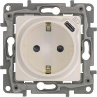 Розетка USB C Etika 16А 250В 1500мА 7.5Вт с заземл. защ. шторки безвинт. зажимы бел. IEK 672288