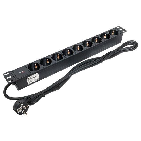 Блок PDU TERACOM PRO 19дюйм 1U 16А/250В 9 роз. Schuko шнур 2м 3х1.5кв.мм вилка Schuko корпус алюм. черн. EKF TRP-HPD-16A-9SH-2MSH