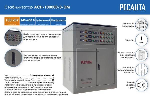 Стабилизатор напряжения АСН-100000/3 3ф 100кВт IP20 электромех. Ресанта 63/4/11