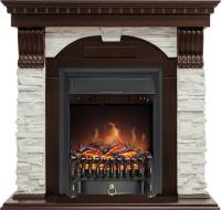 Royal Flame Каминокомплект Dublin угловой - Темный дуб / Сланец белый с очагом Fobos FX Black