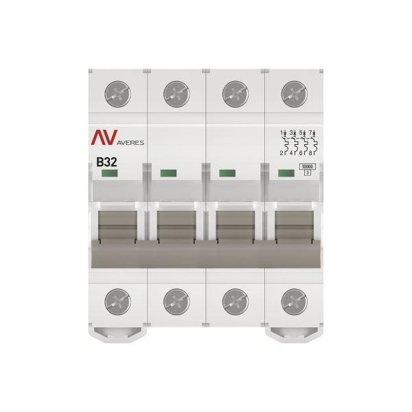 Выключатель автоматический модульный 4п B 32А 10кА AV-10 AVERES EKF mcb10-4-32B-av