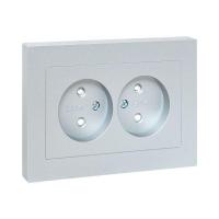 Розетка 2-м СП Эпика 16А без заземл. защ. шторки с рамкой механизм алюм. EKF UP1-SOA-201