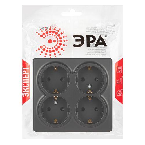 Розетка 4-м ОП Эксперт 11-2211-05 16А IP20 250В 4х2P+E Schuko с заземл. защ. шторки антрацит Эра Б0063004