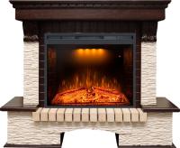 Royal Flame Каминокомплект Pierre Luxe угловой - Темный дуб / Сланец бежевый с очагом Emerald 28