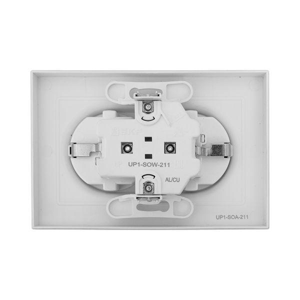 Розетка 2-м СП Эпика 16А с заземл. защ. шторки с рамкой механизм алюм. EKF UP1-SOA-211