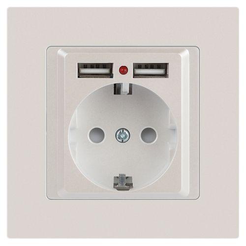Розетка 1-м СП Accent 6-410-06 16А IP20 250В P+E Schuko + 2хUSB защ. шторки перламутр. Intro Б0063700