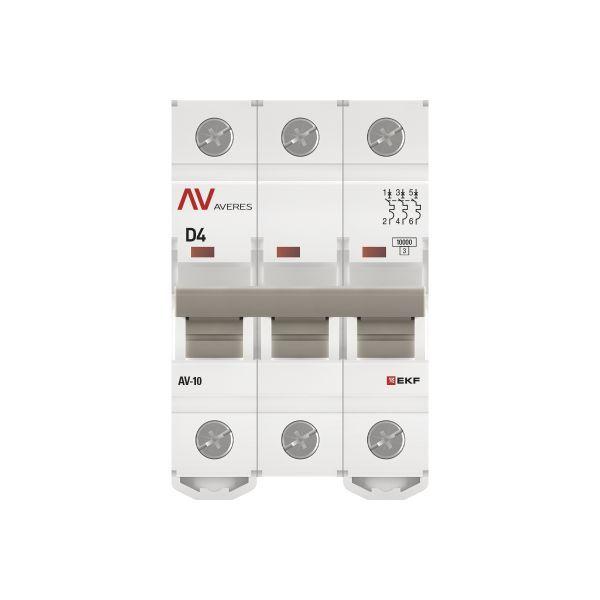Выключатель автоматический модульный 3п D 4А 10кА AV-10 AVERES EKF mcb10-3-04D-av